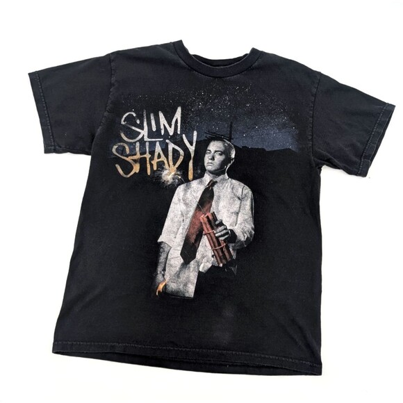 Eminem Slim Shady Black Short Sleeve Graphic Fireworks Face T-Shirt Size Small - Picture 1 of 5